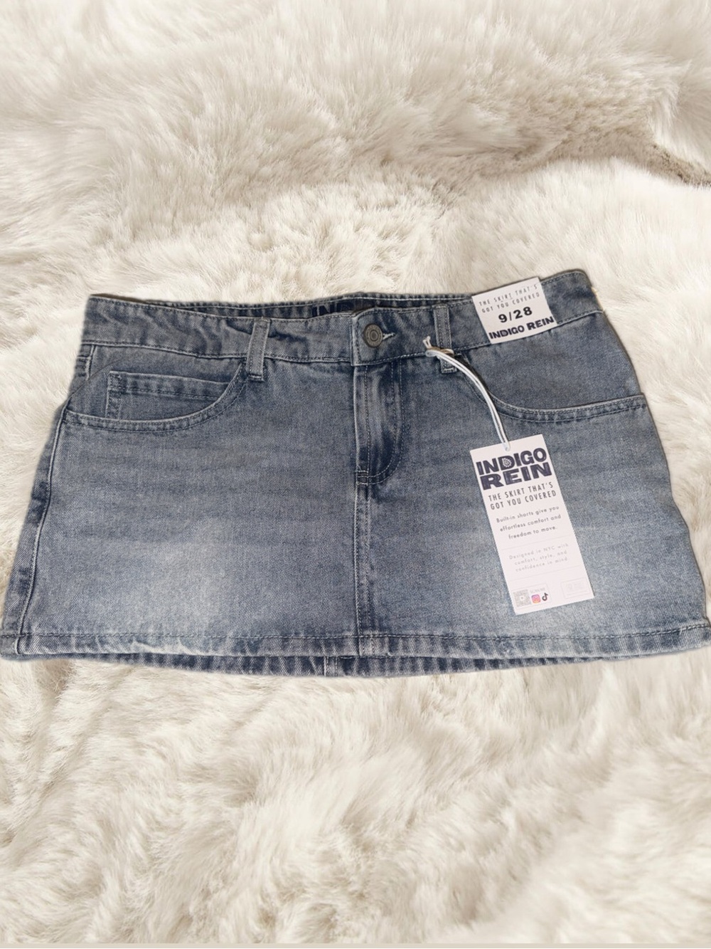 Indigo Rein Faded Blue Denim Mini Skirt, Size 9